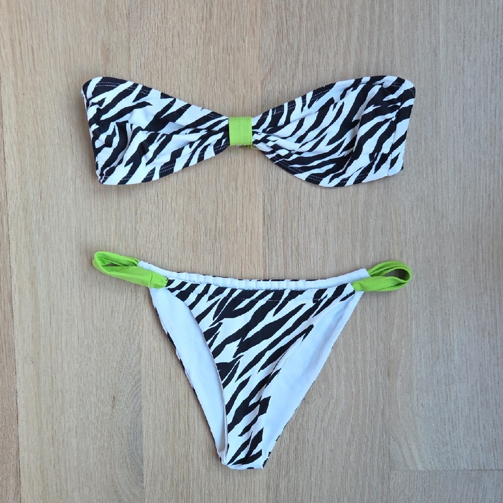 BAMBA SWIM Zebra Print Bikini with Green Accents